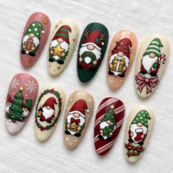 Cute Christmas Gnome Wreath And Gift Press-On Nails