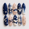 ribbon bows, snowy trees, knit-like textures press on nails