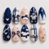 ribbon bows, snowy trees, knit-like textures press on nails