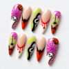 Halloween press-on nails with white ghosts