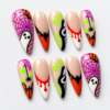 Halloween press-on nails with white ghosts