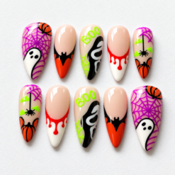 Neon Boo Spiderweb Halloween Press-On Nails