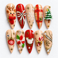 Nude Red Reindeer Christmas Press-On Nails