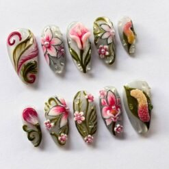 Olive Botanical Pink Bloom Press-On Nails