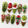 press-on nails in olive green, red, cream white and gold