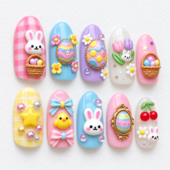 Pastel Bunny Basket Easter Press-On Nails
