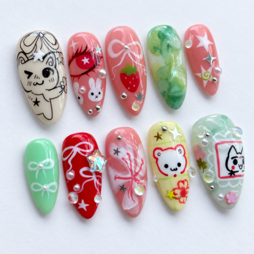 Press-on nails Bunny and cartoon animal art