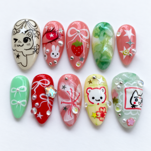 Press-on nails Bunny and cartoon animal art