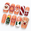 a candy-striped ornament, bows, a gift, Christmas trees, snowflakes press on nails