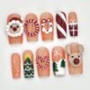 a candy-striped ornament, bows, a gift, Christmas trees, snowflakes press on nails
