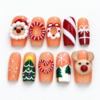 a candy-striped ornament, bows, a gift, Christmas trees, snowflakes press on nails