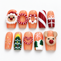 Peach Santa Reindeer Christmas Press-On Nails