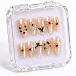Pearl Holly Bow Christmas Press-On Nails