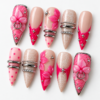 polka dots, silver-tone bands, ring-shaped accents press on nails