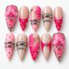 polka dots, silver-tone bands, ring-shaped accents press on nails