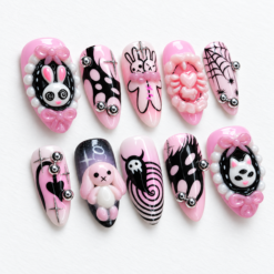 Pink Gothic Bunny Spiderweb Press-On Nails