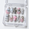 Cute white cat and musical note patterned press-on nails