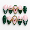 red berry sprigs, sculpted green ribbon accents press on nails