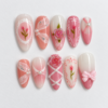Roses, floral stems, lace-inspired patterns and bows press on nails