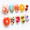 Press-on nails with orange and lemon patterns