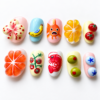 Press-on nails with orange and lemon patterns