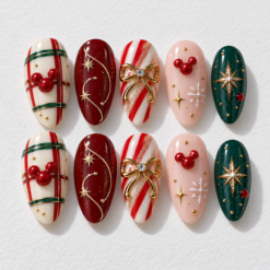 Red Green Plaid Mouse Motif Christmas Press-On Nails