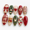 Tartan plaid, bow, hearts, snowflake-style designs press on nails