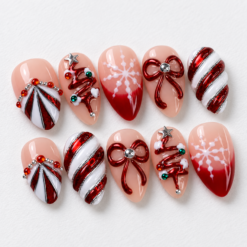 Red White Christmas Tree Press-On Nails