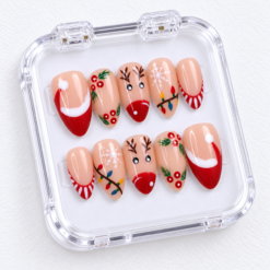 Rudolph Santa Hat Christmas Press-On Nails