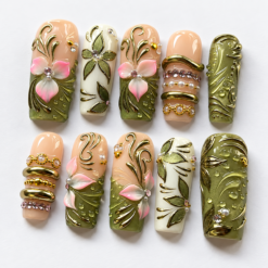 Sage Botanical Floral Press-On Nails