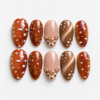 delicate leaf motifs, bronze shimmer and a raised fawn face accent press on nails