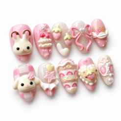Strawberry Bunny 3D Kawaii Press-On Nails
