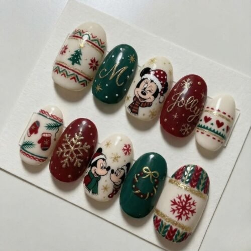 snowflakes, mittens, a Christmas tree, glitter press on nails