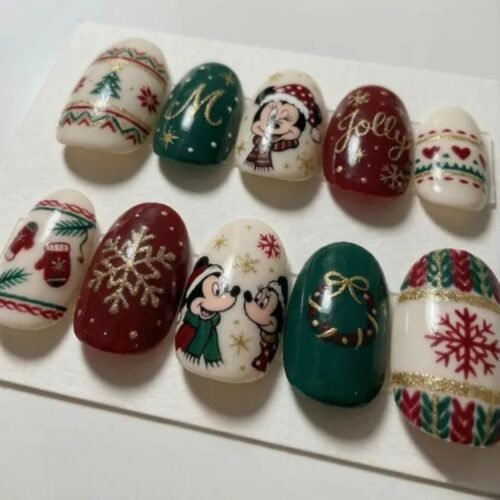 snowflakes, mittens, a Christmas tree, glitter press on nails