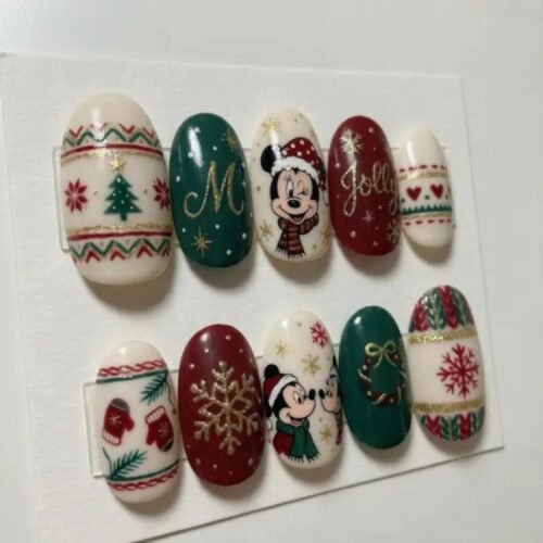 snowflakes, mittens, a Christmas tree, glitter press on nails