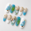 hand-painted designs featuring snowy trees, snowmen press on nails