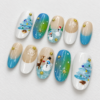 hand-painted designs featuring snowy trees, snowmen press on nails