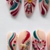 Christmas Red Green Poinsettia Ornament Set 3D Press-On Nails