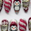 3D Penguin Christmas Snowflake Press-On Nails