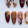 Autumn Halloween Botanical Ghost Gold Leaf Press-On Nails