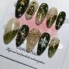 Olive Gold Starry Christmas Press-On Nails