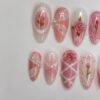 Pink Rose Lace Bow Floral Press-On Nails