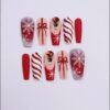 Red Glitter Snowflake Candy Cane Press-On Nails