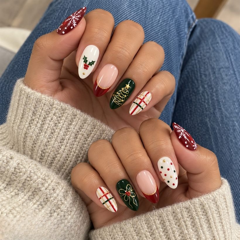 Ha********m wearing Classic Plaid Snowflake Christmas Press-On Nails