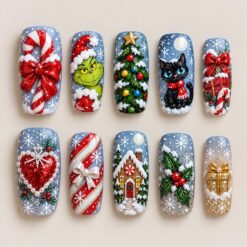 Cheerful Christmas Gift Press On Nails, press-on nail design preview made with AI